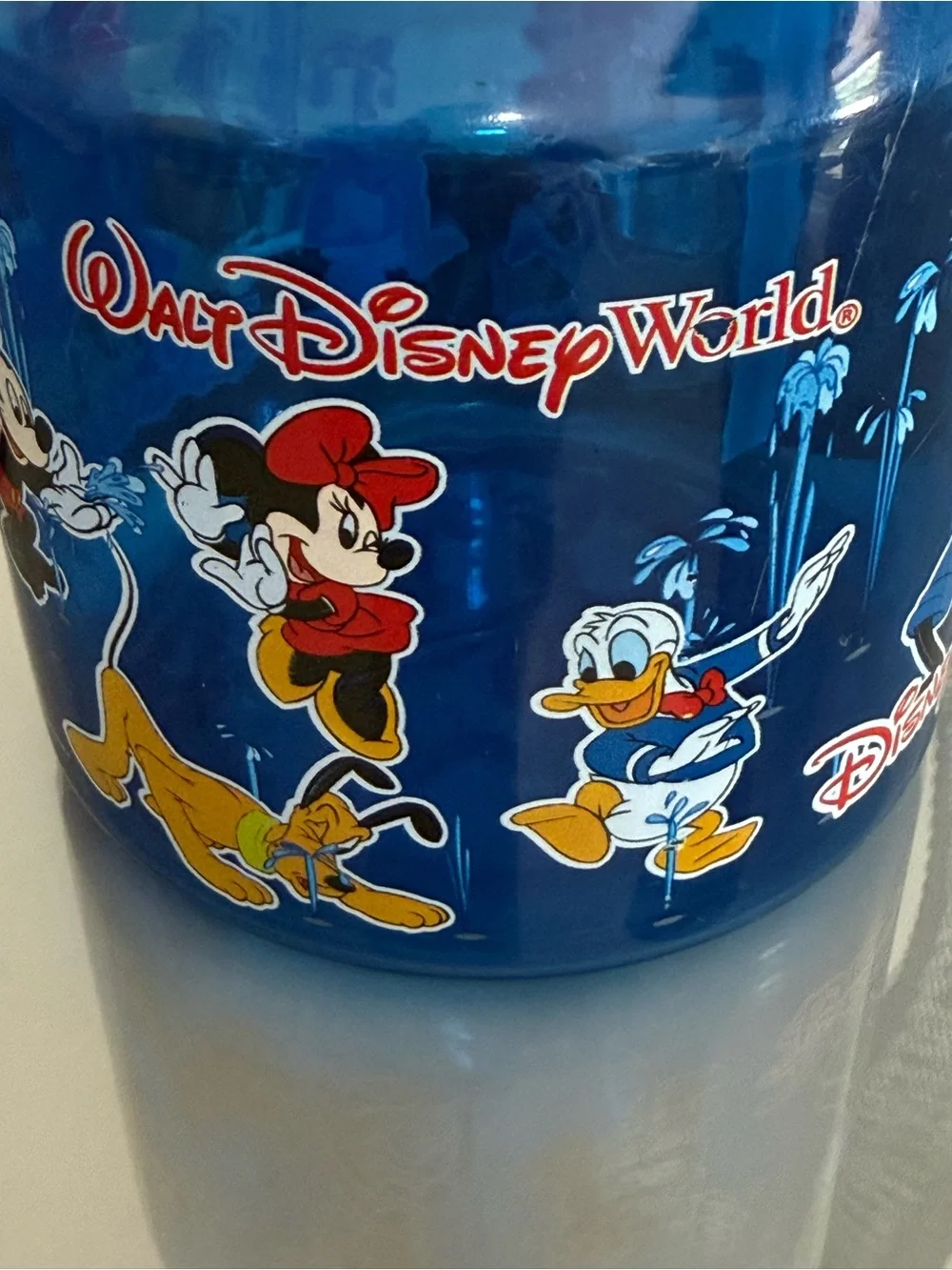 Disney Blue Kids Spray Fan Bottle with Red Blades and Lanyard